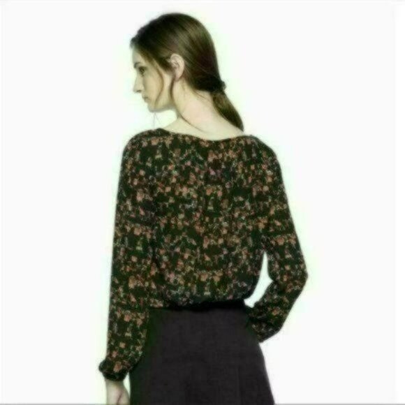 Thakoon Women's Extra Small Red Black Royal Guard Scoop Neck Long Sleeve Blouse - Picture 2 of 10